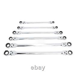 AGS 6pcs Flex Head Ratcheting Wrench Set Metric 8-19mm CRV Steel Extra Long