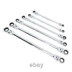 AGS 6pcs Flex Head Ratcheting Wrench Set Metric 8-19mm CRV Steel Extra Long