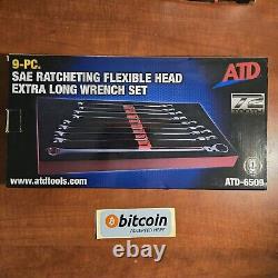 ATD-6509 9Pc. SAE Ratcheting Flexible Head Extra Long Wrench Set