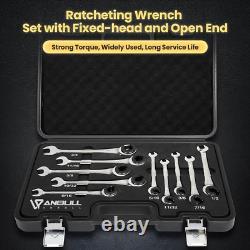 Anbull Combination Ratcheting Wrench Set SAE with Open End, Standard Tubing