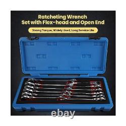 Anbull Ratcheting Wrench Set with Open Flex-head, 12PCS Metric Tubing Combinat