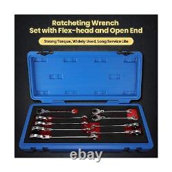 Anbull Ratcheting Wrench Set with Open Flex-head, Metric Tubing Combination Wr