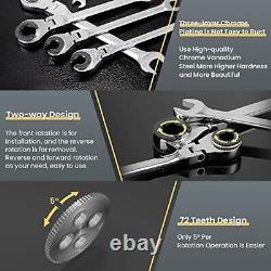 Anbull SAE Ratcheting Wrench Set with Open Flex-head 72 Gears CR-V Chrome Ste