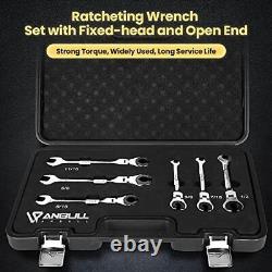 Anbull SAE Ratcheting Wrench Set with Open Flex-head 72 Gears CR-V Chrome Ste