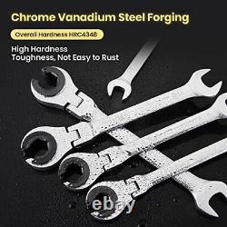 Anbull SAE Ratcheting Wrench Set with Open Flex-head 72 Gears CR-V Chrome Ste