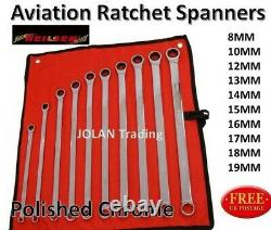 Aviation Ratchet Spanner Ring Open Wrench Set Extra Long Double Ring Gear 4465