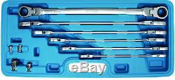 BGS Germany 10-pcs Long Spanners Ratchets Wrench Set Flex Head 90° Angled 8-19mm