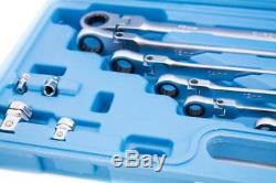 BGS Germany 10-pcs Long Spanners Ratchets Wrench Set Flex Head 90° Angled 8-19mm