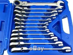 BGS Germany Metric Combo Flexi Head 90 Ratchet Wrench Satin Spanner Set 8mm-19mm