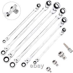 BULLTOOLS 6-Piece Flex-Head Extra Long Ratcheting Wrenches Double Box End Chrome