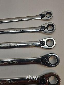 Blue-Point 7 pc 12-Pt SAE 15° Offset Ratcheting Box/Open-End Wrench Set NICE