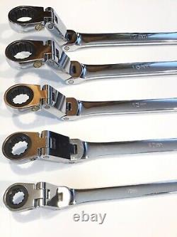 CORNWELL 5 Piece Metric Extra Long DOUBLE Flex Head Ratchet Wrench Set CRWLDF5MS