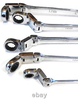 CORNWELL 5 Piece Metric Extra Long DOUBLE Flex Head Ratchet Wrench Set CRWLDF5MS