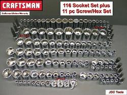 CRAFTSMAN 127pc 1/4 3/8 1/2 SAE&METRIC MM 6pt 12pt ratchet wrench socket set 116