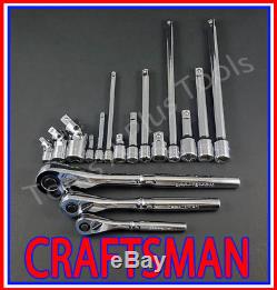 CRAFTSMAN 17pc LOT 1/4 3/8 1/2 ratchet wrench socket extension universal set
