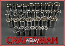 CRAFTSMAN HAND TOOLS 34pc LOT 12pt 1/2 SAE METRIC MM ratchet wrench socket set