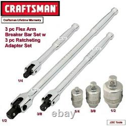 CRAFTSMAN TOOLS 3 pc Flex Arm Bar Set w 3 pc Ratcheting Adapter Set