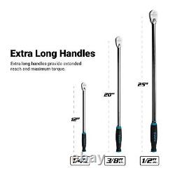 Capri Tools Fine 90-Tooth Ratchet, Extra Long Handle, 1/4, 3/8, 1/2-in Drive