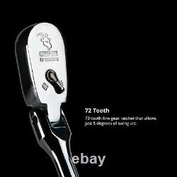 Capri Tools Low Profile Flex-Head Ratchet, True 72-Tooth, 1/4, 3/8, 1/2-in Drive