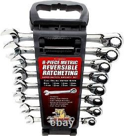 Cougar Pro Reversible Ratcheting Combination Wrench Set 8 Pieces Metric M8MRCW