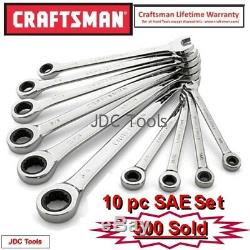 Craftsman 10 Pc Combination Ratcheting Wrench Set Polished All Sae 1/4-3/4