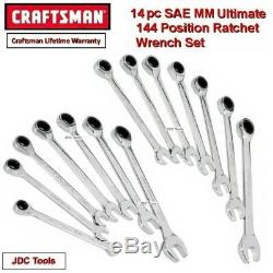 Craftsman 14 Pc Ultimate 144 Position MM Sae Ratcheting Wrench Set Polished 10