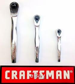 Craftsman 3 Piece 75 Tooth Teeth Full Polish Ratchet Set 1/4 3/8 1/2