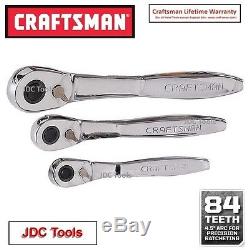 Craftsman 3 Piece 84 T Tooth Ratchet Drive Set Thin Profile NEW