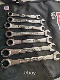 Craftsman Industrial USA, 7pc Metric Ratcheting Wrench Set 10mm-19mm with Roll