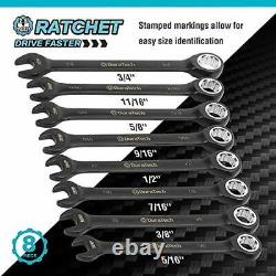 DURATECH 144-Position Ratcheting Wrench Set SAE 8-Piece 2.5-Degree 5/16'' to