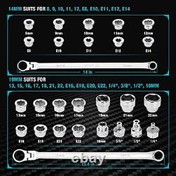 DURATECH 27PCS Flex Head Ratchet Wrench Set Extra Long, Double Box End