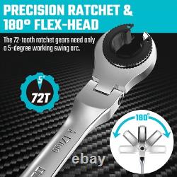 DURATECH 6-Pieces Open Flex-head Ratcheting Wrench Set 10-17mm Tubing Wrench Set