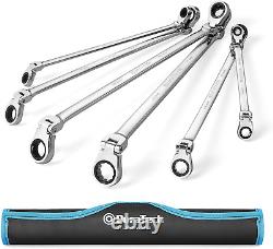 DURATECH Extra Long Flex-Head Double Box End Ratcheting Wrench Set, Metric, CR-V