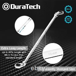 DURATECH Extra Long Flex-Head Double Box End Ratcheting Wrench Set, Metric, CR-V