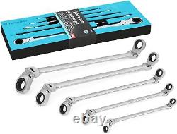 DURATECH Extra Long Flex-Head Double Box End Ratcheting Wrench Set, SAE, 5-Piece