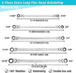 DURATECH Extra Long Flex-Head Double Box End Ratcheting Wrench Set, SAE, 5-Piece