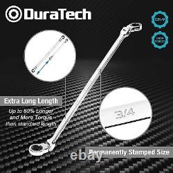 DURATECH Extra Long Flex-Head Double Box End Ratcheting Wrench Set, SAE, 5-Piece