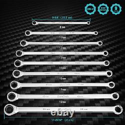 DURATECH Extra Long Ratcheting Wrench Set, Metric, 9-Piece, 8-22mm, Chrome Vanad