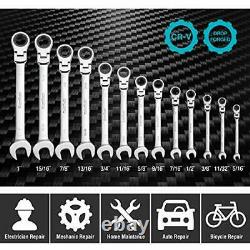 DURATECH Flex-Head Ratcheting Combination Wrench Set SAE 13-piece 5/16'' to 1