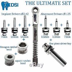 Dental Implant Differential Torque Wrench Ratchet Full Set + Drivers + 2 Heads