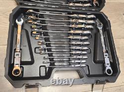 Disen 25pc Double Flex Metric & SAE Ratcheting Combination Wrench Set with Case
