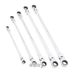 Double Box End Ratcheting Wrench Flex-Head Extra Long 5 PC Set Metric 8mm 19mm