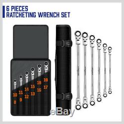 Double Box End Ratcheting Wrench Flex-Head Extra Long 6 PC Spanner Set Metric