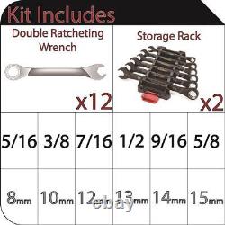 Double Ratcheting Wrench Set 100-Position SAE/MM (12-Piece) Combination Wrenches