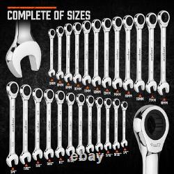 Efficient 24-Piece Ratcheting Wrench Set Slim Profile & Mirror Finish Design