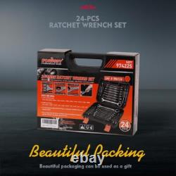Efficient 24-Piece Ratcheting Wrench Set Slim Profile & Mirror Finish Design