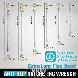 Extra Long Anti-Slip Flex-Head Ratcheting Wrench Set, Double Box End Wrench Set