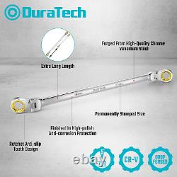 Extra Long Anti-Slip Flex-Head Ratcheting Wrench Set, Double Box End Wrench Set