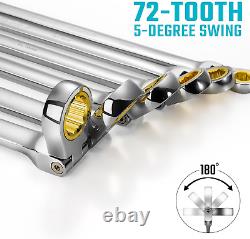 Extra Long Anti-Slip Flex-Head Ratcheting Wrench Set, Double Box End Wrench Set