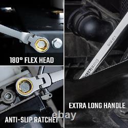 Extra Long Anti-Slip Flex-Head Ratcheting Wrench Set, Double Box End Wrench Set